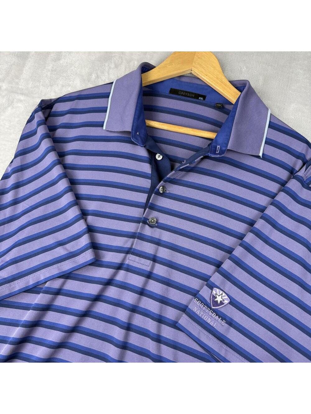 Greyson Golf Polo Shirt Men XXL Purple Striped Scottsdale National Performance